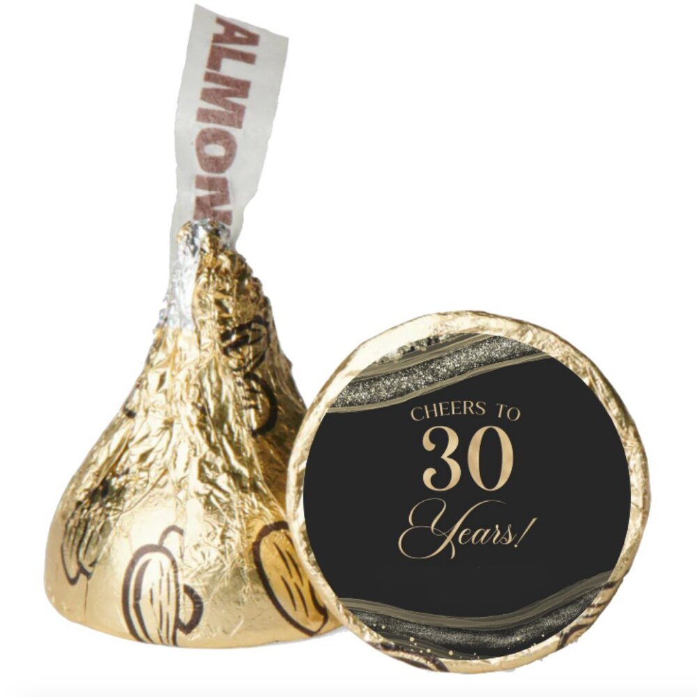 Cheers to 30 Years Kisses Candy Stickers |100ct| Glossy|30th Birthday| Milestone